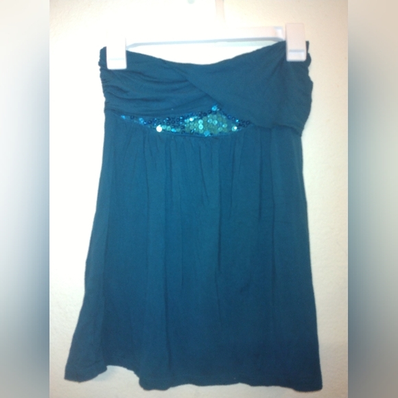 Express Strapless Teal Babydoll Sequin Top Size Small - Picture 1 of 3